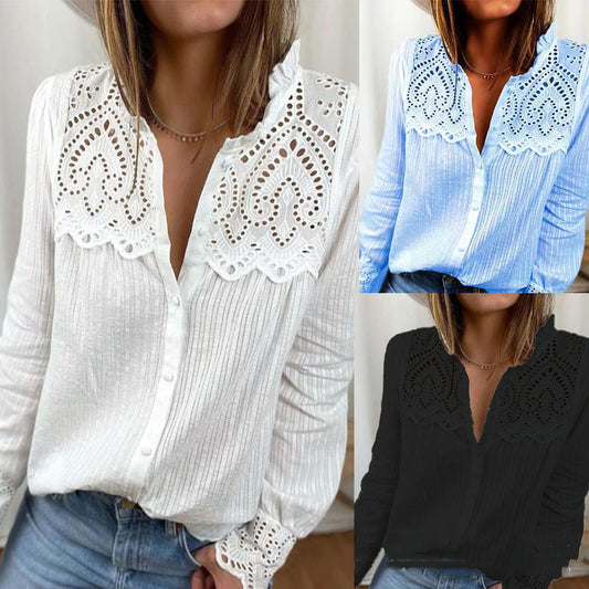 Autumn New Women's Lace Stitching Shirt Women