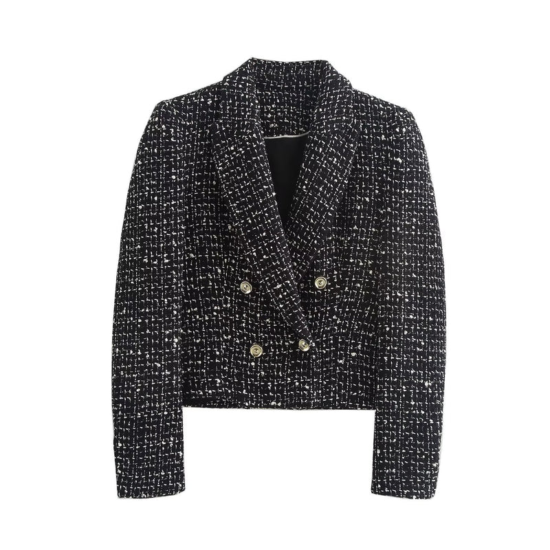 Elegant Texture Double Breasted Suit Long Sleeve Short Coat