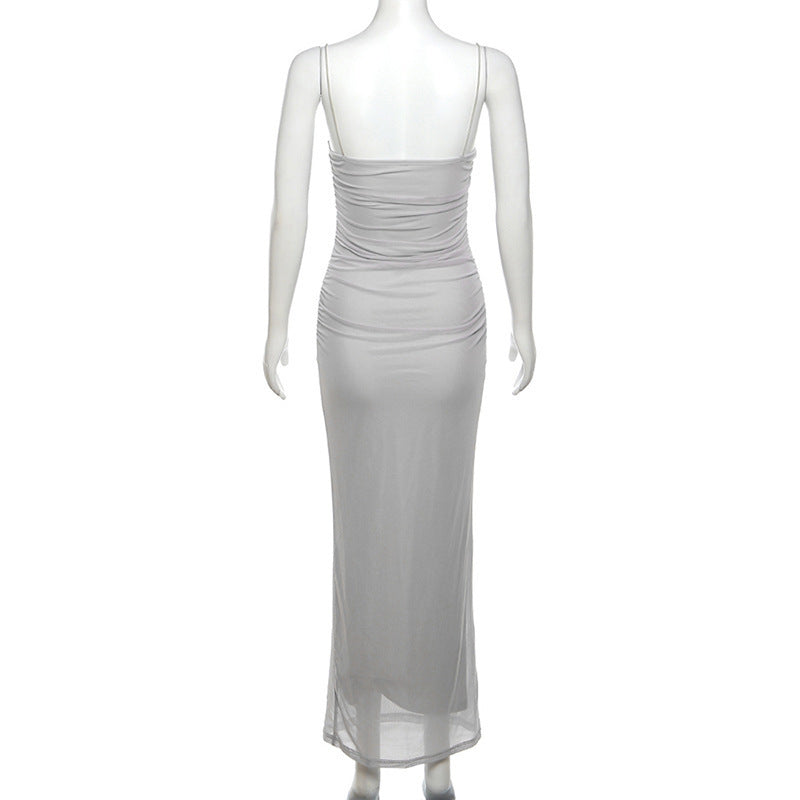 Lace Edge Waist-tight Hot Fashion Party Mesh See-through Lined Sling Dress