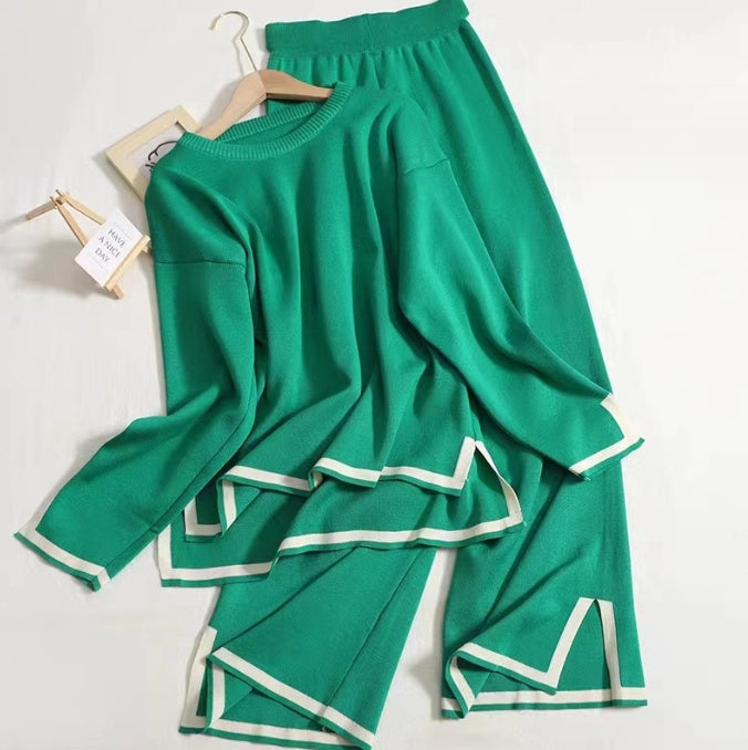 Women's Knitting Suit Sweater Top Two-piece Pants