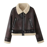 Wear Fur Integrated Lapel Thickening Warm Double-sided Casual Short Jacket Coat
