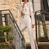 Fashionable Jacket Bell-bottom Pants Suit