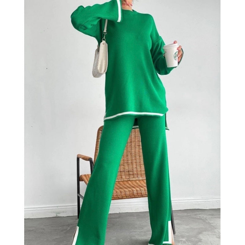 Women's Knitting Suit Sweater Top Two-piece Pants