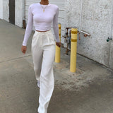 Casual White Trousers Loose All-Match Suit Pants Women