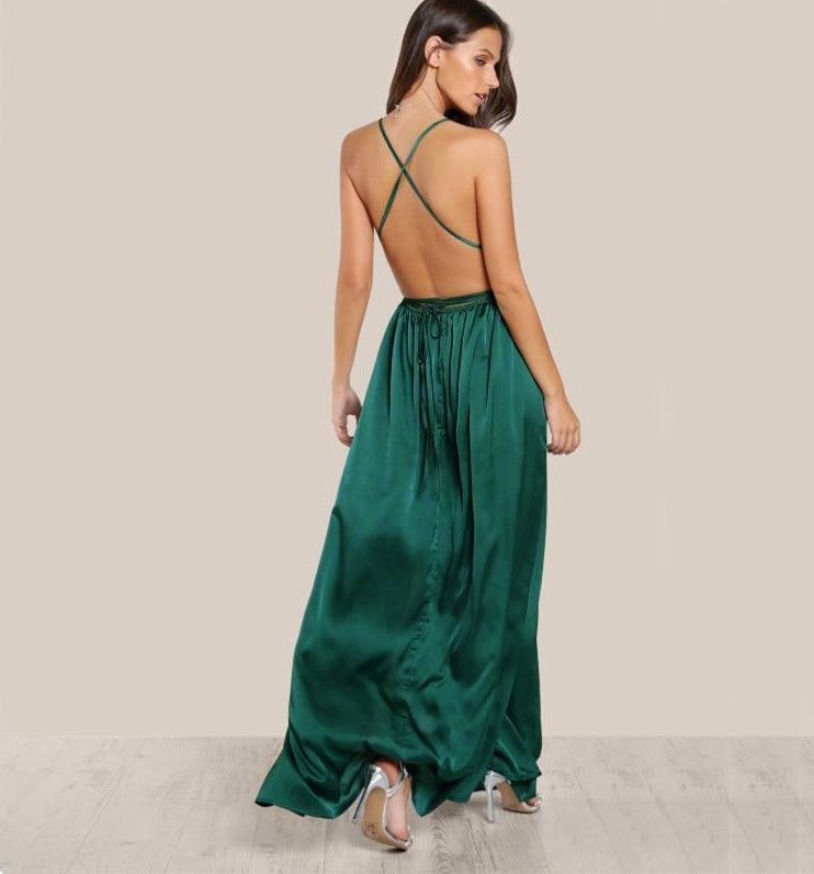 k Cross Back Summer Dresses Green Sleeveless Wrap Cami Dress