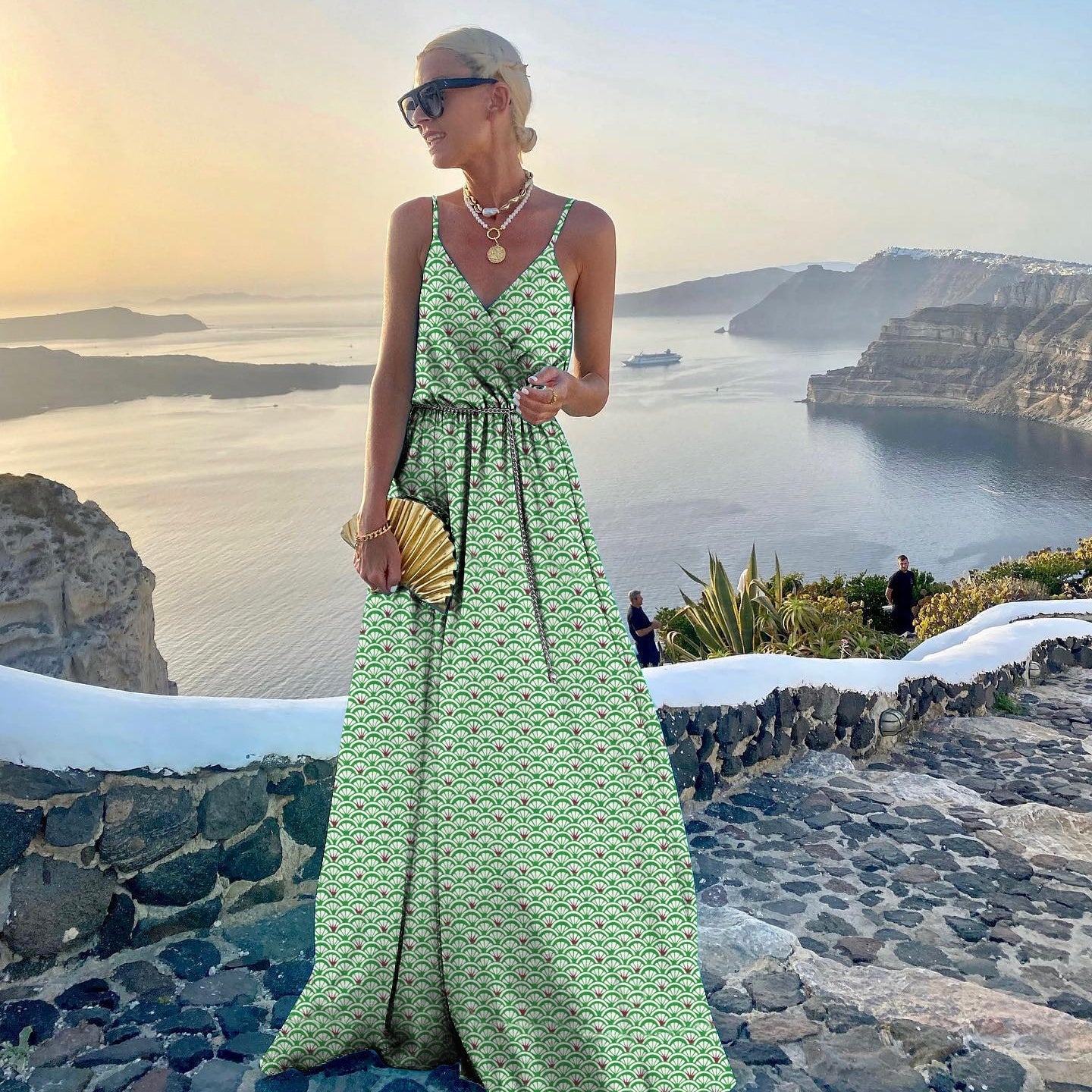 Women's Fashion Belt Printed Large Swing Dress