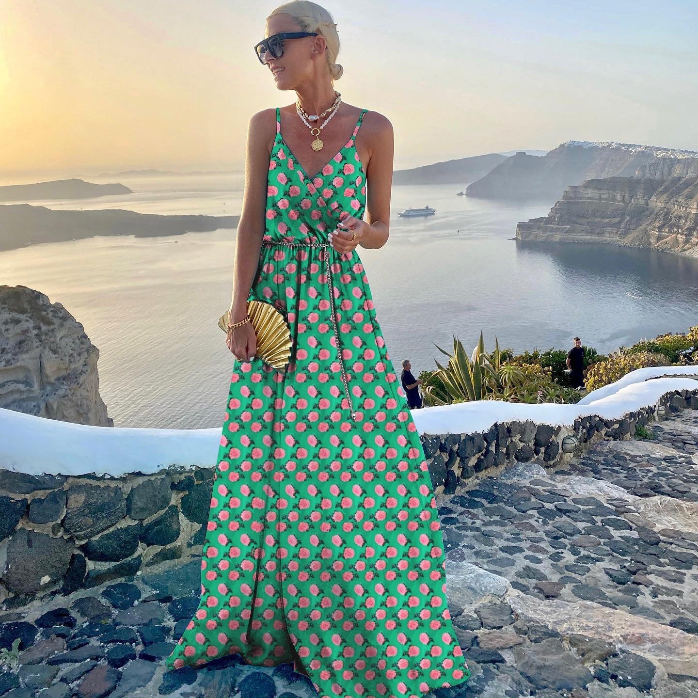 Women's Fashion Belt Printed Large Swing Dress