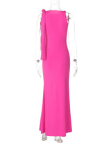 One-shoulder Ribbon Long Dress Ins Fashion Slim Sleeveless Dresses For Evening Party Club Clothing Women