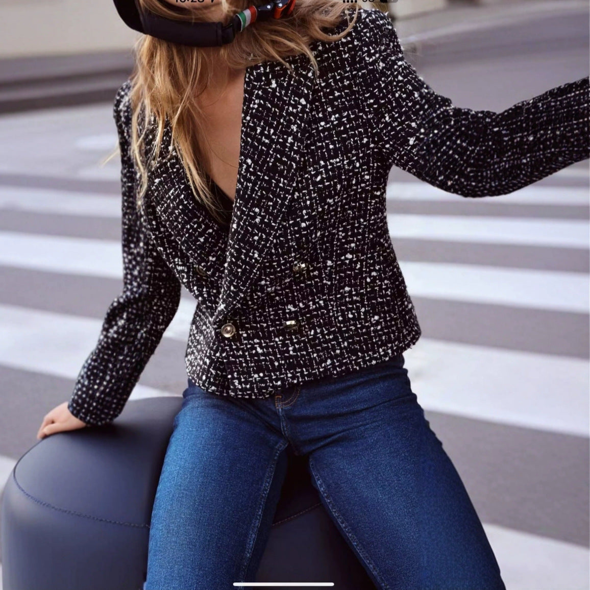 Elegant Texture Double Breasted Suit Long Sleeve Short Coat