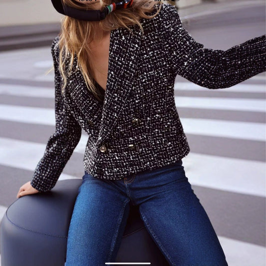 Elegant Texture Double Breasted Suit Long Sleeve Short Coat