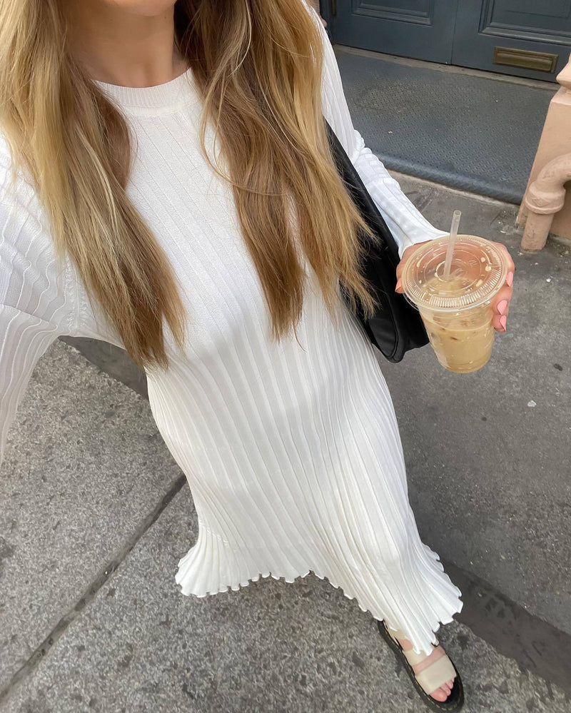 Knitted Dress Waist-tight Round Neck Knitted Women
