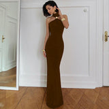 Slim Fit High Neck Sleeveless Slit Dress For Women