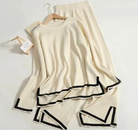 Women's Knitting Suit Sweater Top Two-piece Pants