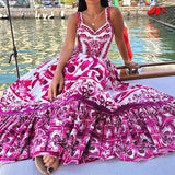 Printed Sleeveless Dress Fashion Temperament Spaghetti Waist-controlled Large Hem Dresses For Women