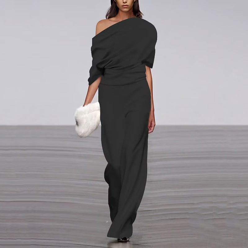 Off-neck Jumpsuit Loose Casual Women's Clothing Solid Color