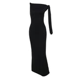 One-shoulder Ribbon Long Dress Ins Fashion Slim Sleeveless Dresses For Evening Party Club Clothing Women