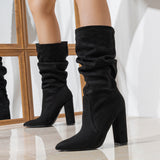 New Chunky Heel Pointed-toe Fashion High Heel Pile Style Boots