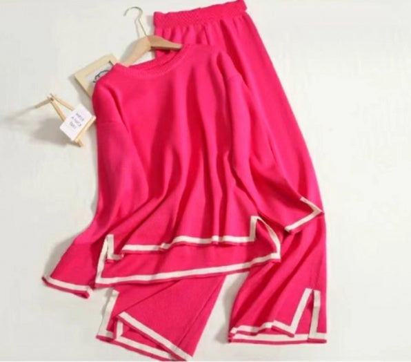 Women's Knitting Suit Sweater Top Two-piece Pants
