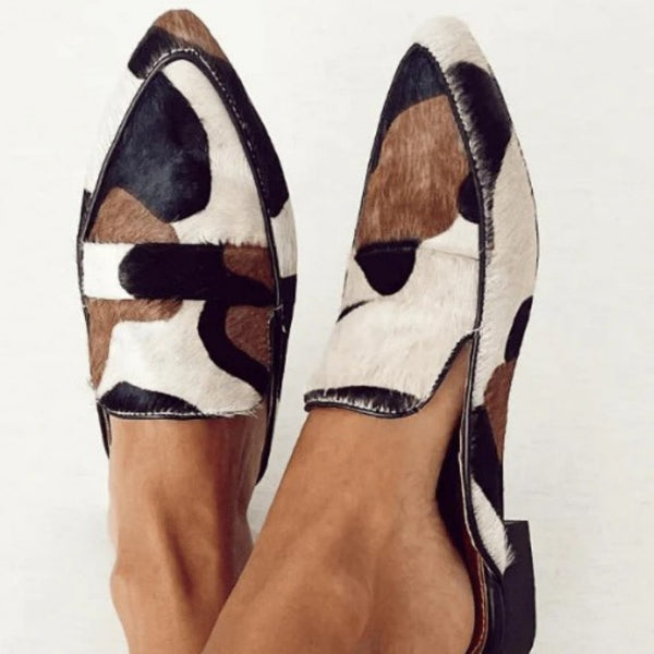 Women's Retro Pointed-toe Low Heel Imitation Horse Hair Shoes