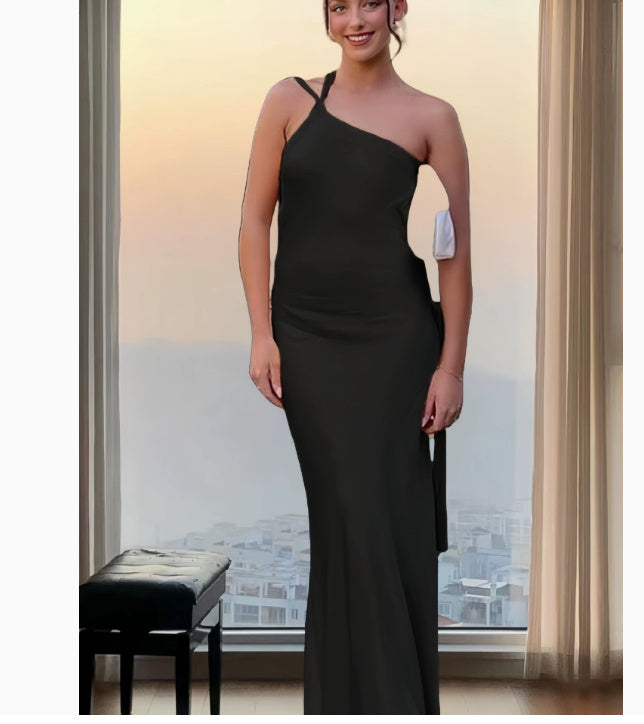 Party Slim-fit Oblique Shoulder Dress Women