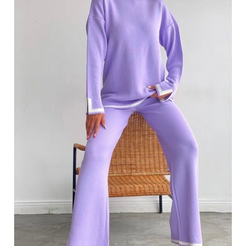 Women's Knitting Suit Sweater Top Two-piece Pants