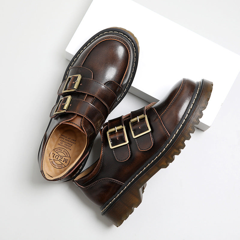 British Big Head Female College Style Retro Double Buckle Pumps