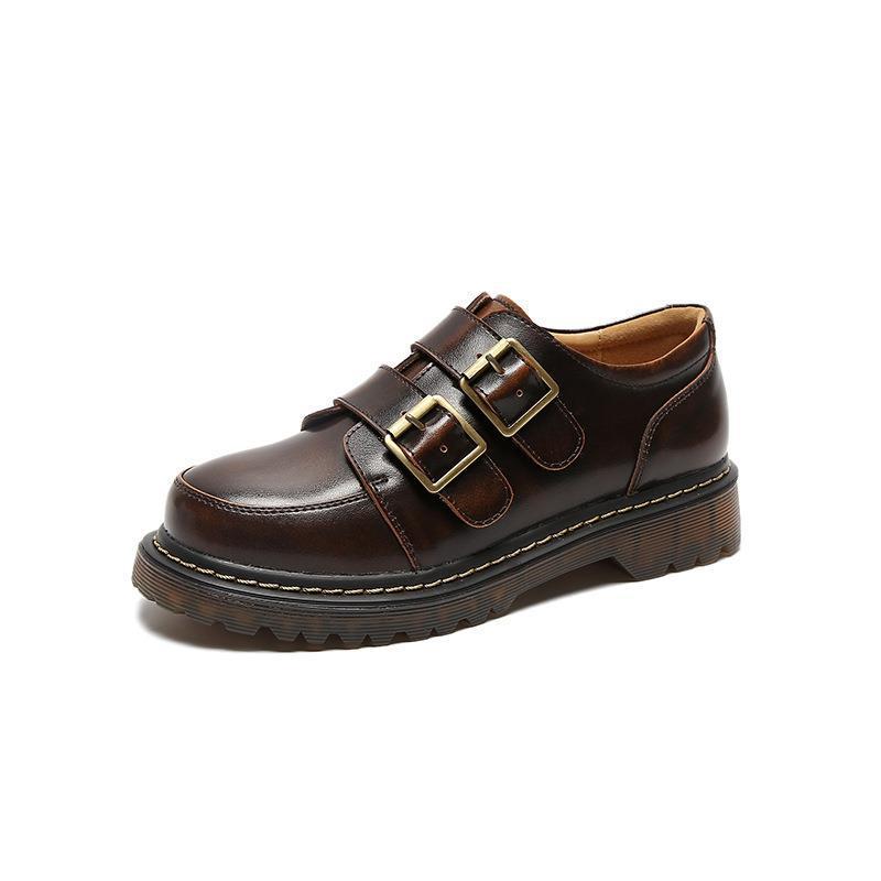 British Big Head Female College Style Retro Double Buckle Pumps