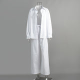 Cotton Shirt Trousers Suit Loose Long Sleeve