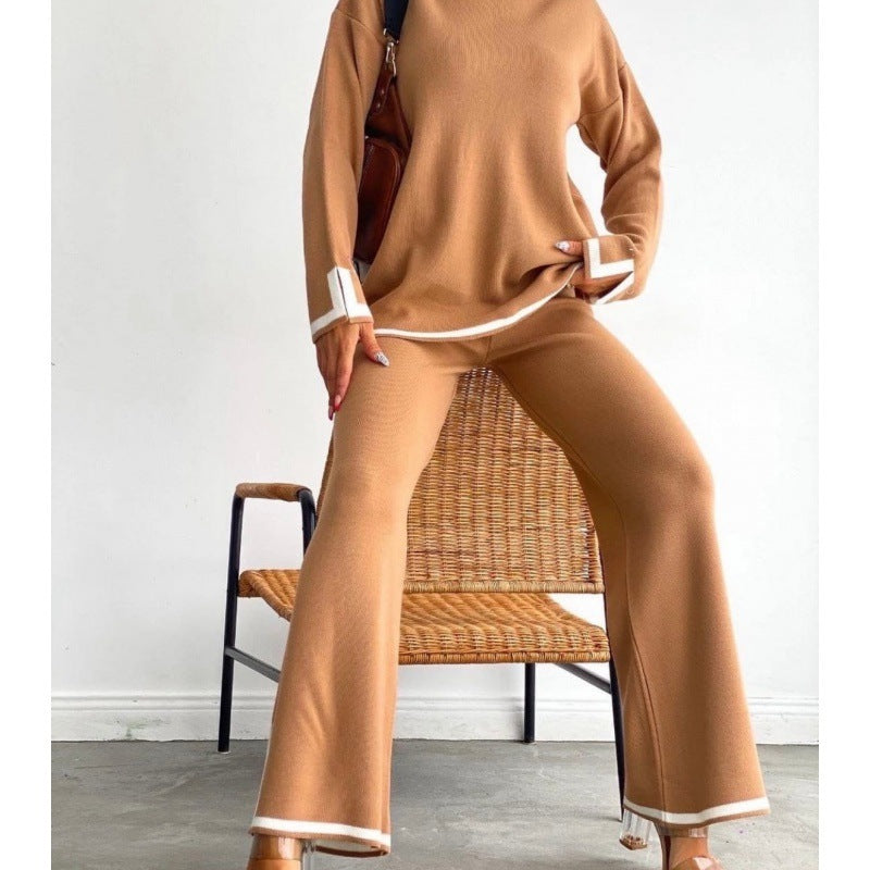 Women's Knitting Suit Sweater Top Two-piece Pants