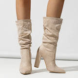 New Chunky Heel Pointed-toe Fashion High Heel Pile Style Boots