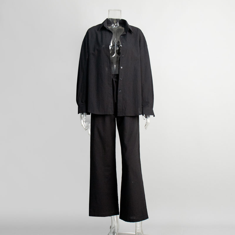 Cotton Shirt Trousers Suit Loose Long Sleeve