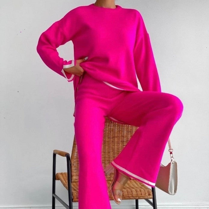 Women's Knitting Suit Sweater Top Two-piece Pants