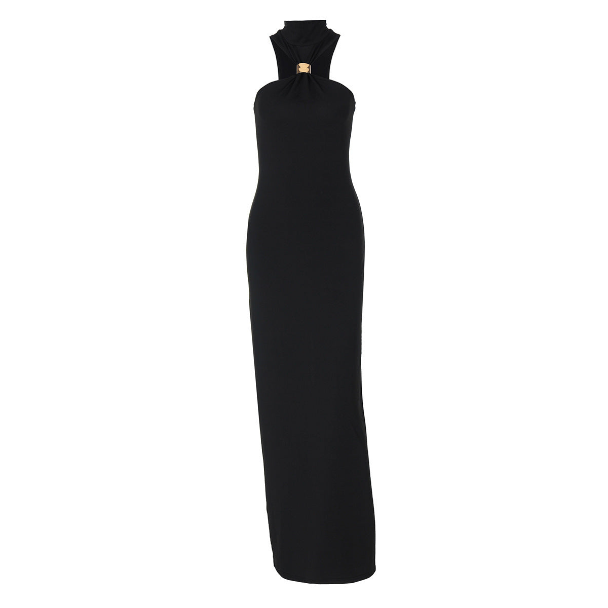 Slim Fit High Neck Sleeveless Slit Dress For Women