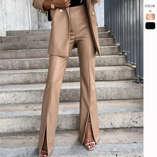 Fashionable Elegant Slim Fit Casual Slit Leather Pants Women