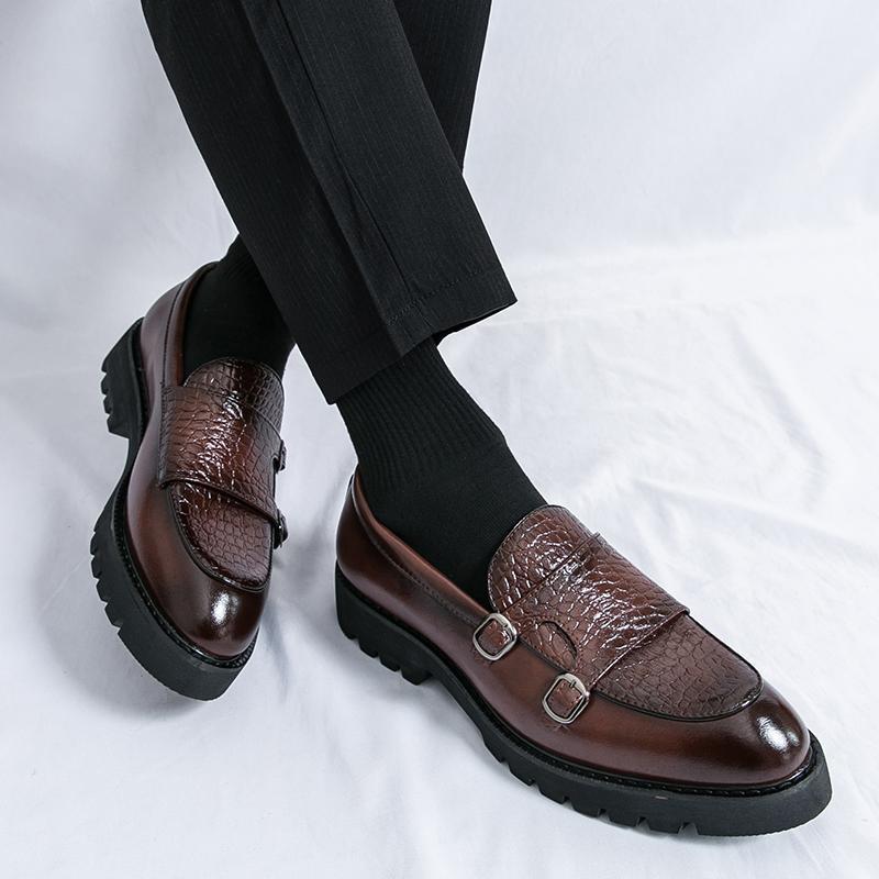 Slip-on Platform Height Increasing Men's Leather Loafers Shoes