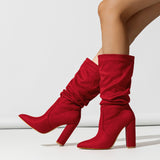 New Chunky Heel Pointed-toe Fashion High Heel Pile Style Boots