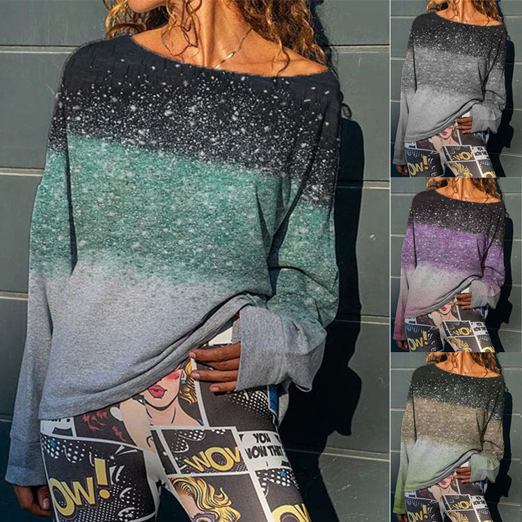 Gradient Stitching Long-sleeved Bottoming Shirt T-shirt Women