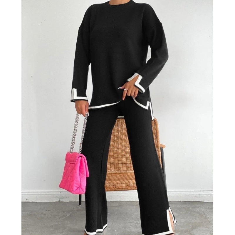 Women's Knitting Suit Sweater Top Two-piece Pants