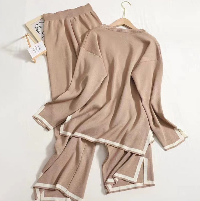 Women's Knitting Suit Sweater Top Two-piece Pants