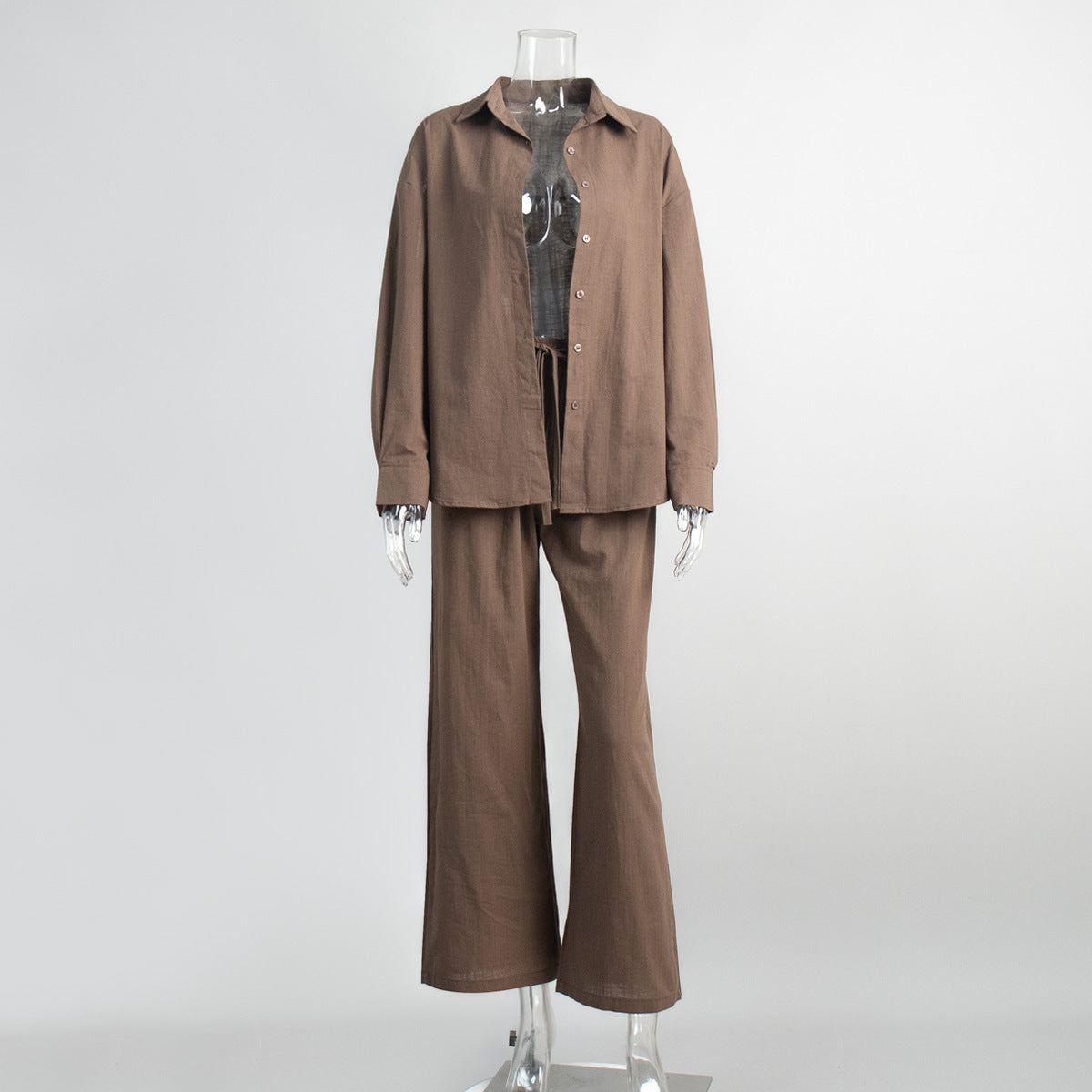 Cotton Shirt Trousers Suit Loose Long Sleeve