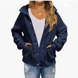 Cardigan Coat Thickened Fleece Pocket Pure Color Warm Keeping Coat For Women