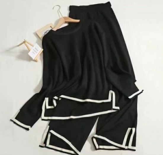 Women's Knitting Suit Sweater Top Two-piece Pants