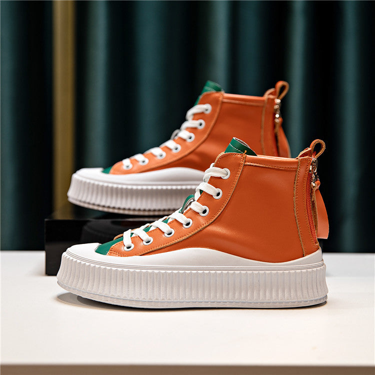 Double Zipper Ankle Boots With Increased Fat And Soft Sole High-top Shoes