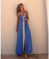 European And American Spring And Summer Lace-up Halterneck Dress Leisure Loose Vacation Large Swing Dress