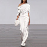 Off-neck Jumpsuit Loose Casual Women's Clothing Solid Color