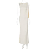 One-shoulder Ribbon Long Dress Ins Fashion Slim Sleeveless Dresses For Evening Party Club Clothing Women