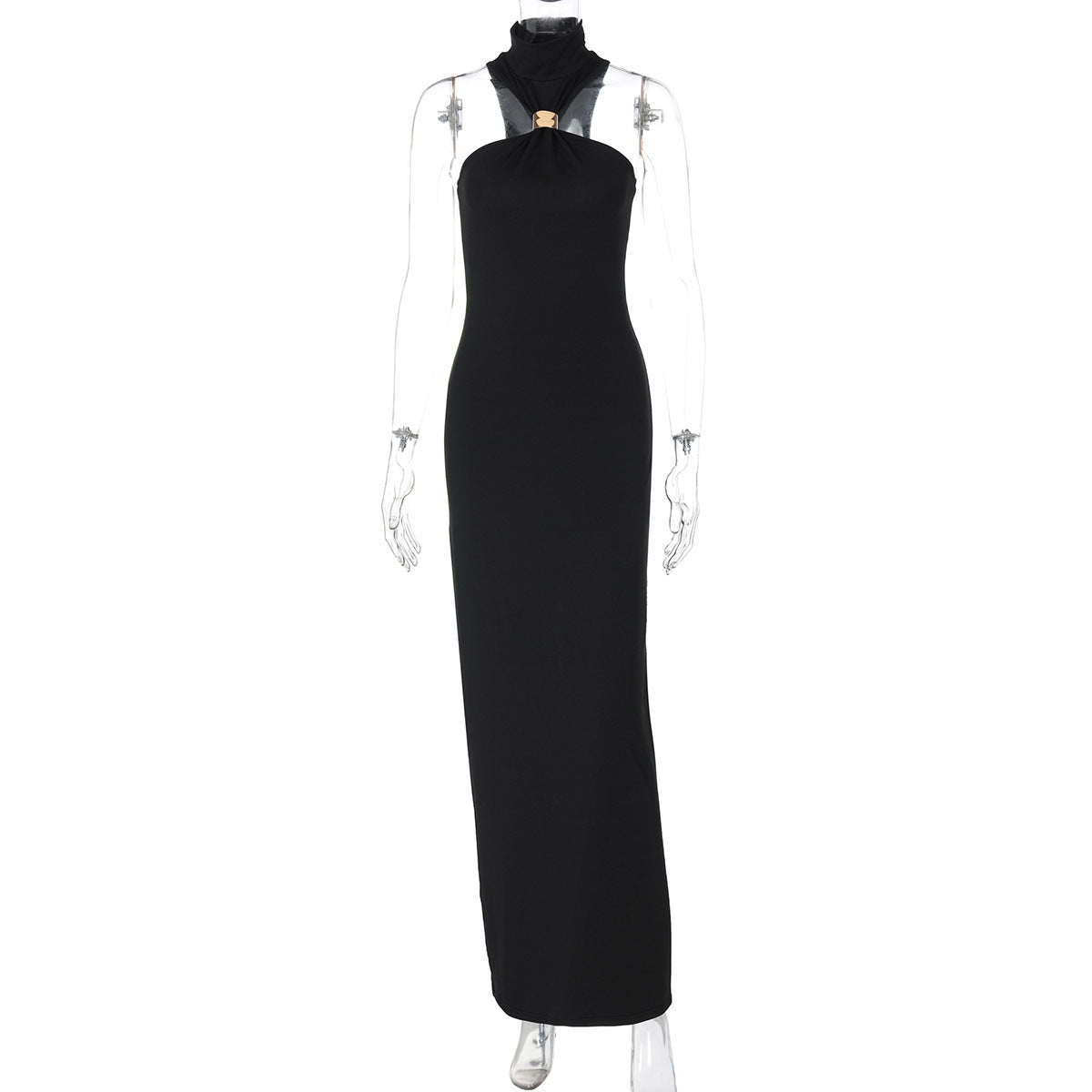 Slim Fit High Neck Sleeveless Slit Dress For Women