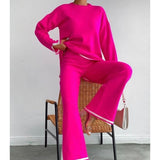 Women's Knitting Suit Sweater Top Two-piece Pants