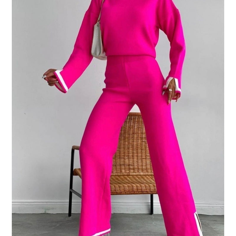 Women's Knitting Suit Sweater Top Two-piece Pants