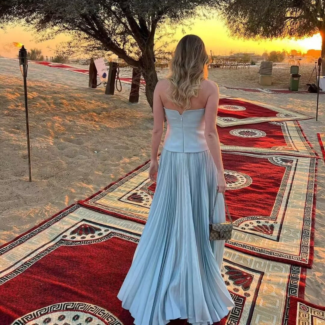 Sweet Girlish Tube Top Suspender Skirt Hollow Design Sexy Pleated Skirt